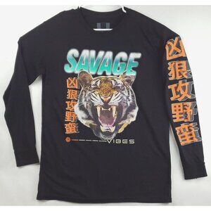 OG Hustle T-Shirt Mens L Black Savage Vibes Tiger Round Neck Pullover